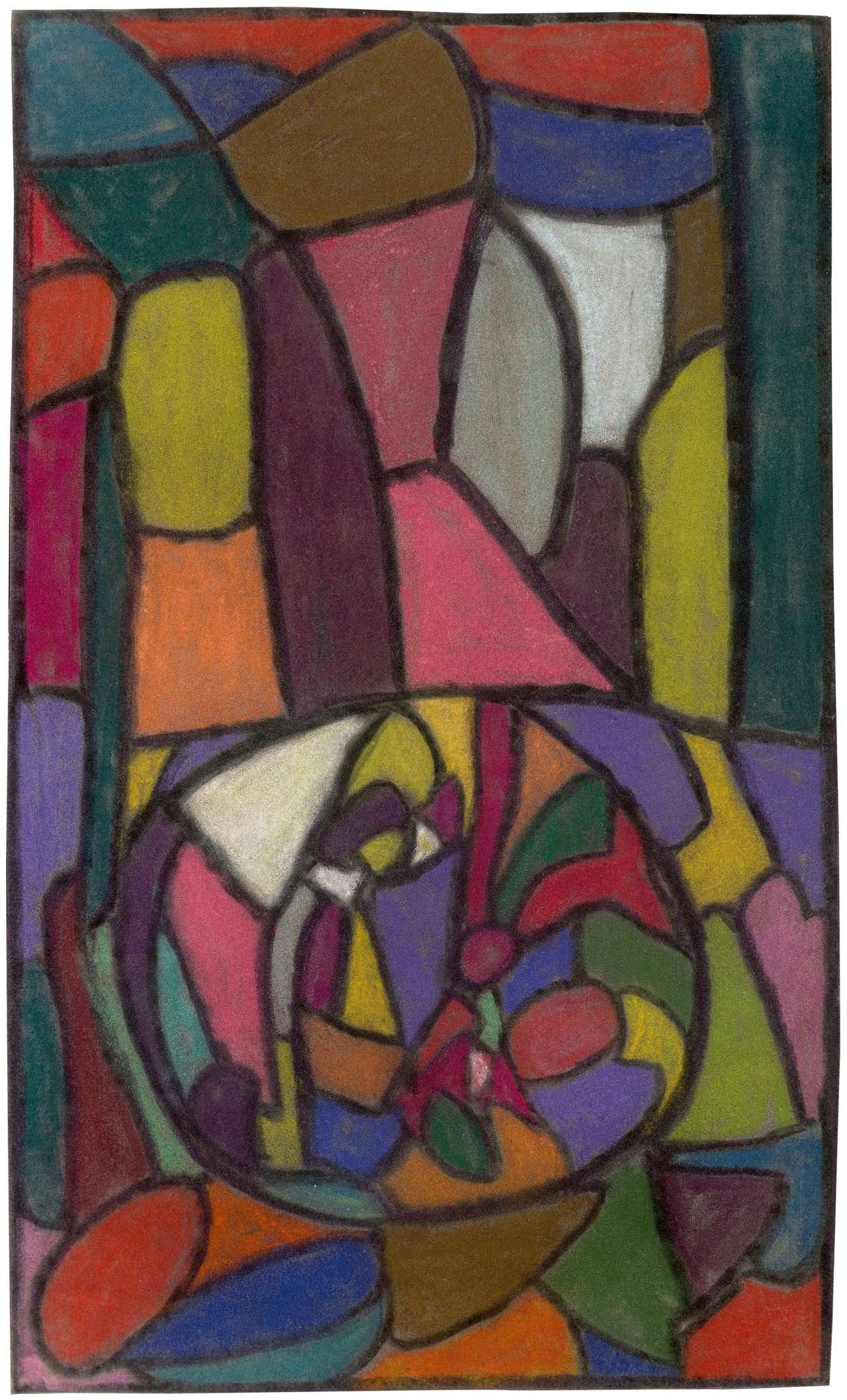 Auf diesem Bild ist das folgende Kunstwerk zu sehen: Adolf Hölzel. Glasfenster-Komposition mit Kreisbildung (Pelikan-Werke, Hannover). 1932.