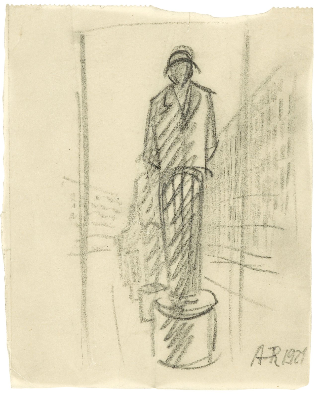 Auf diesem Bild ist das folgende Kunstwerk zu sehen: Anton Räderscheidt. „Ohne Titel (Figur auf Sockel)“. 1921.