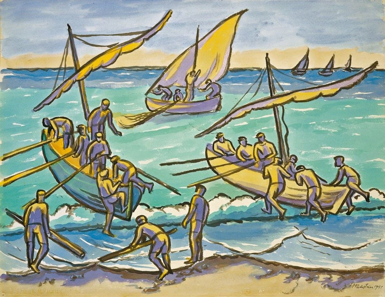 Auf diesem Bild ist das folgende Kunstwerk zu sehen: Max Pechstein. Ausziehende Boote. 1951.