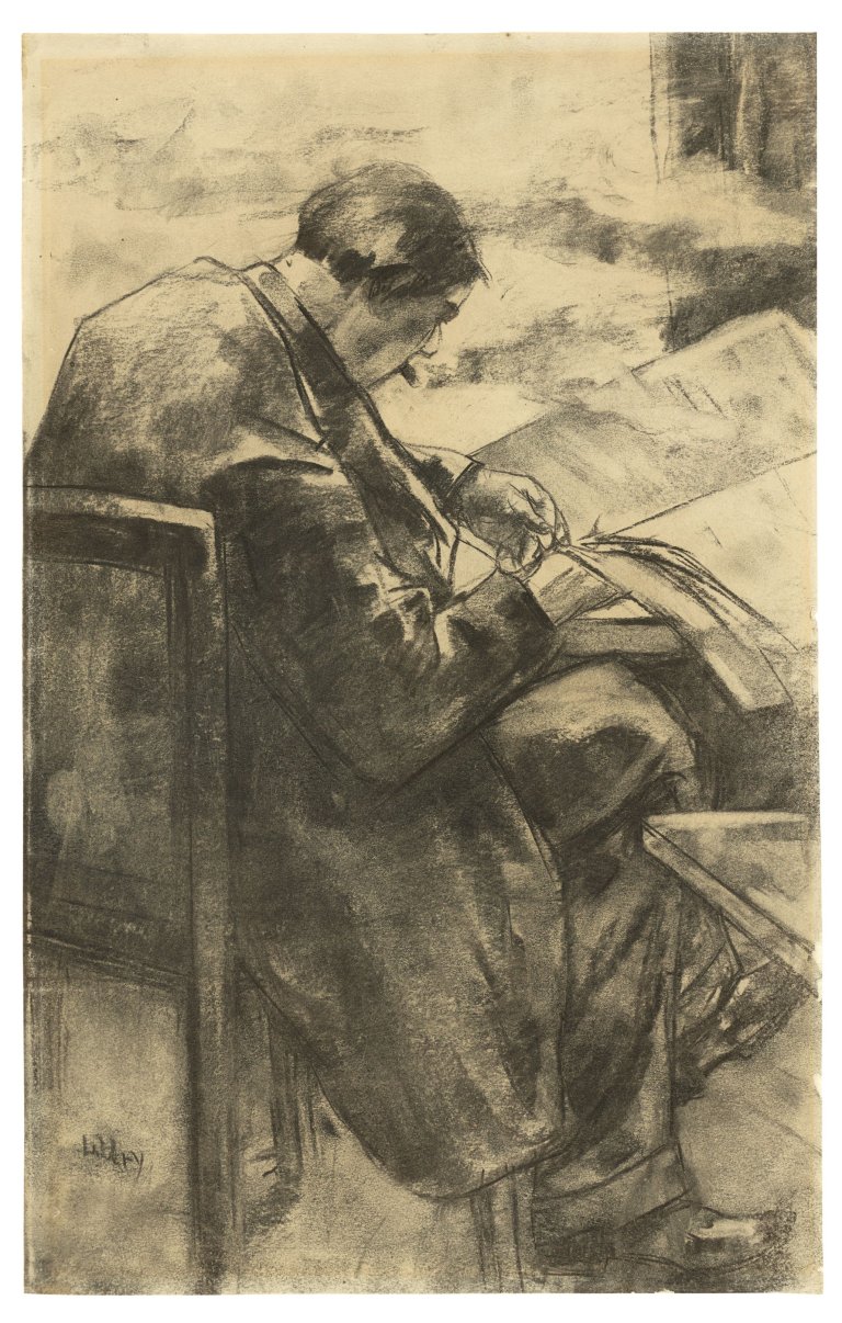Auf diesem Bild ist das folgende Kunstwerk zu sehen: Lesser Ury. Zeitungsleser im Café.