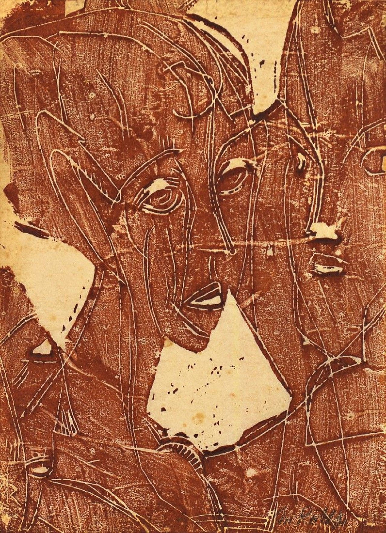 Auf diesem Bild ist das folgende Kunstwerk zu sehen: Christian Rohlfs. „Drei Köpfe“. Um 1912.