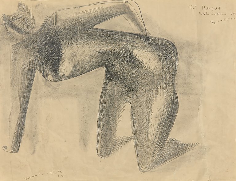 Auf diesem Bild ist das folgende Kunstwerk zu sehen: Bernhard Heiliger. Knieender weiblicher Akt. 1952.