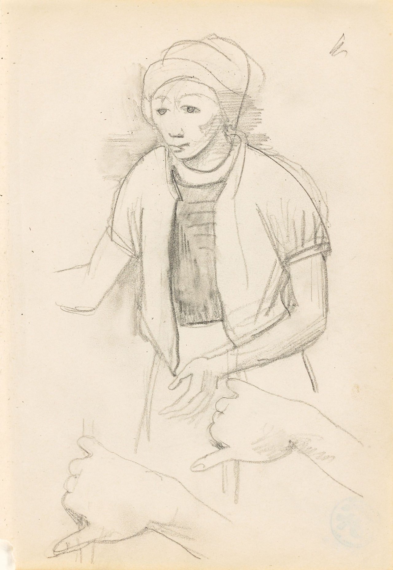 Auf diesem Bild ist das folgende Kunstwerk zu sehen: Karl Hofer. Stehende Frau und Handstudien.
