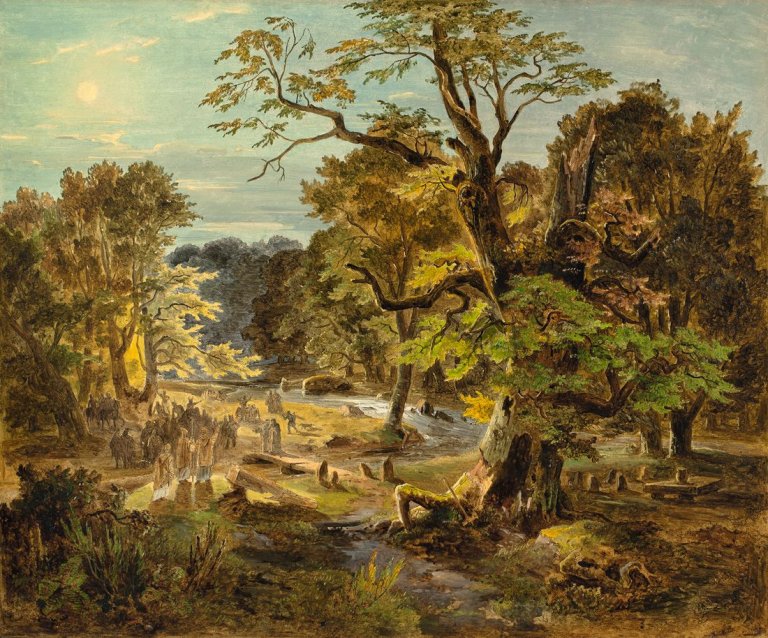 Auf diesem Bild ist das folgende Kunstwerk zu sehen: Carl Friedrich Lessing. Bonifatius fällt die Donar-Eiche.