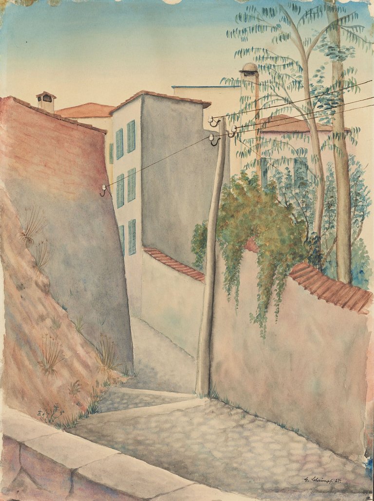 Auf diesem Bild ist das folgende Kunstwerk zu sehen: Georg Schrimpf. Dorfweg. 1924.