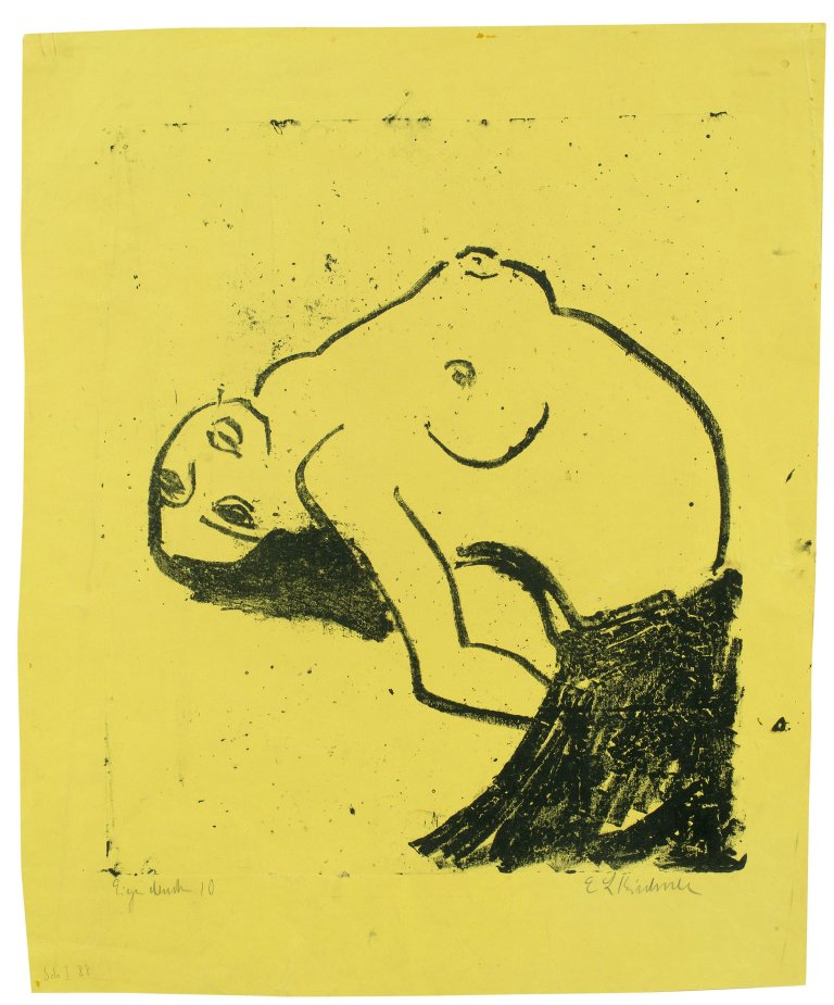 Auf diesem Bild ist das folgende Kunstwerk zu sehen: Ernst Ludwig Kirchner. „Rumpf beugende Tänzerin“. 1910.