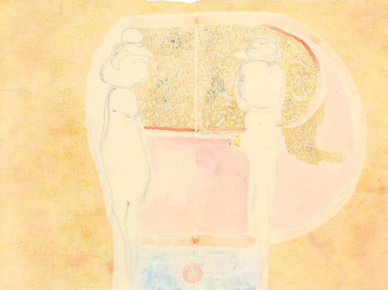 Auf diesem Bild ist das folgende Kunstwerk zu sehen: Gerhard Altenbourg. „Umfangen von rosigem Rund“. 1970er Jahre.