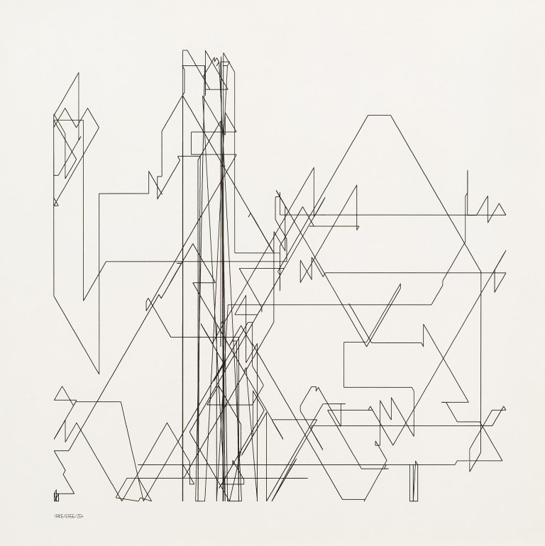Auf diesem Bild ist das folgende Kunstwerk zu sehen: Frieder Nake. Zufälliger Polygonzug. 1965.