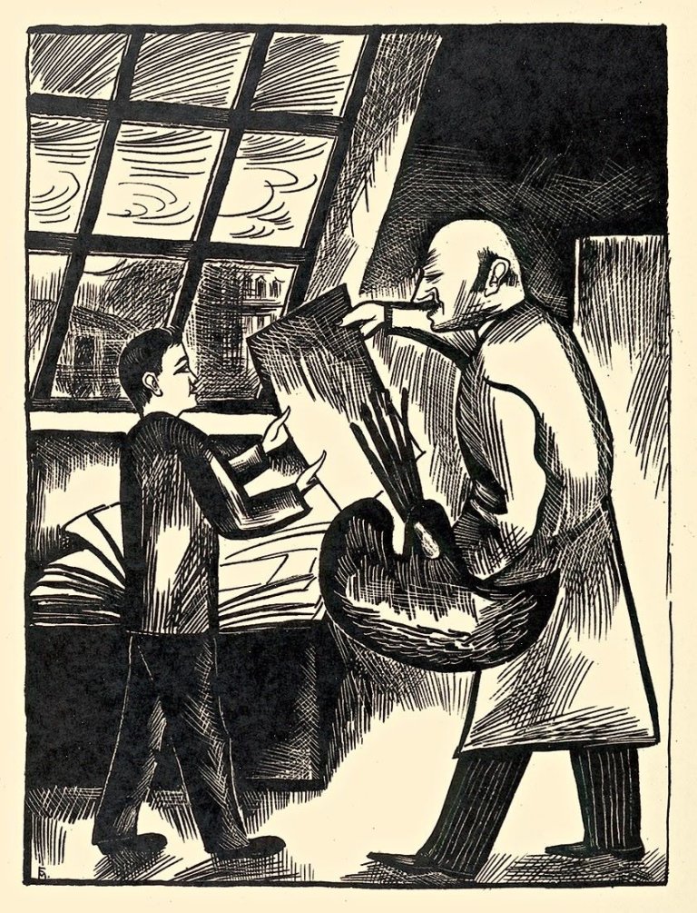 Auf diesem Bild ist das folgende Kunstwerk zu sehen: Conrad Felixmüller. „Das Malerleben“. 1927.