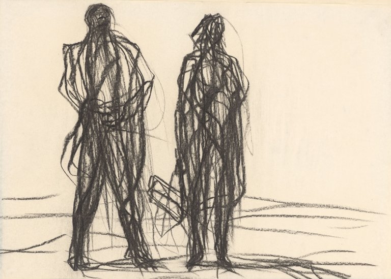 Auf diesem Bild ist das folgende Kunstwerk zu sehen: Max Uhlig. „Zwei Figuren (Straßenszene)“. 1986.