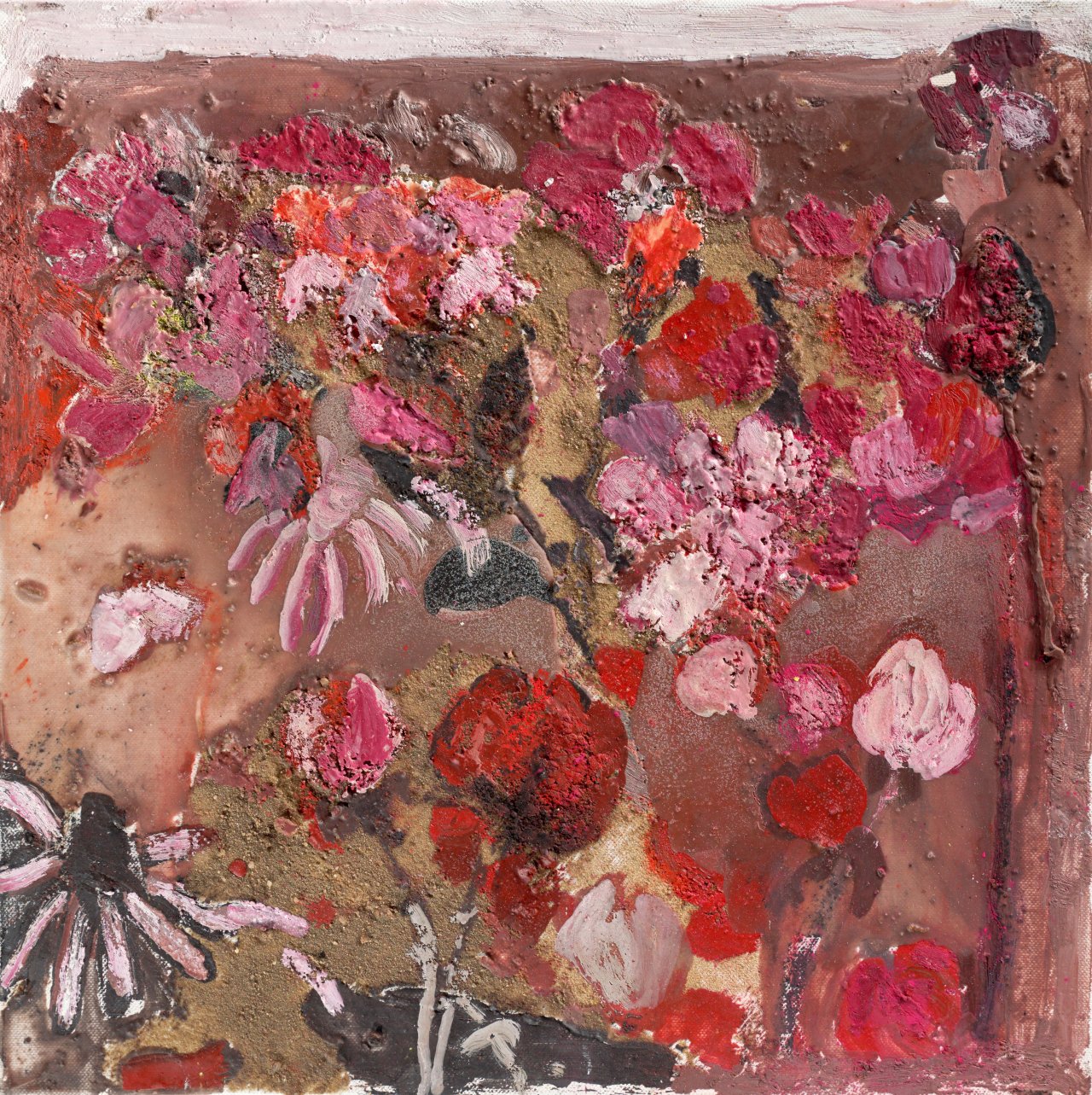Auf diesem Bild ist das folgende Kunstwerk zu sehen: Anna Boghiguian. Ohne Titel (Flowers for Gandhi). 2011.
