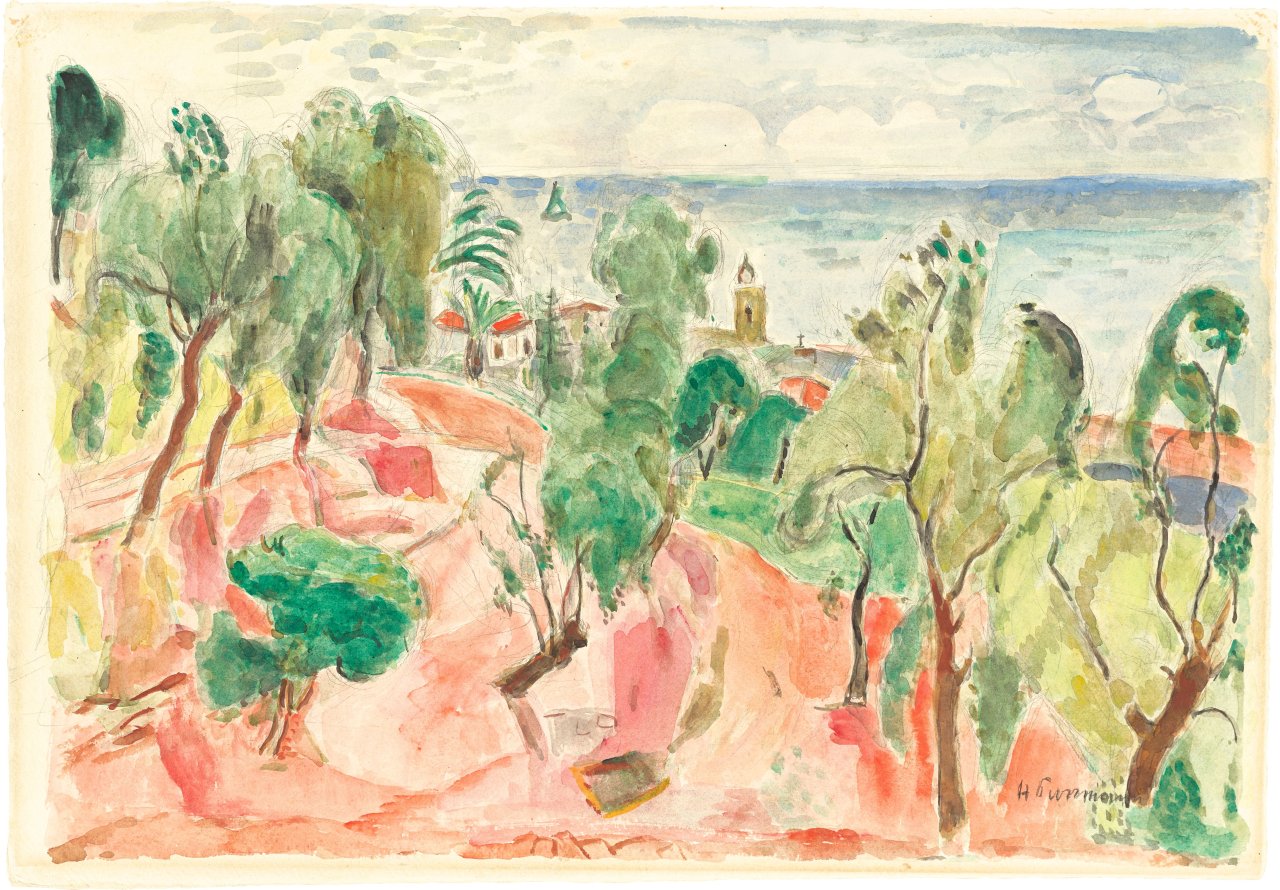 Auf diesem Bild ist das folgende Kunstwerk zu sehen: Hans Purrmann. Landschaft in Montagnola. Um 1944.