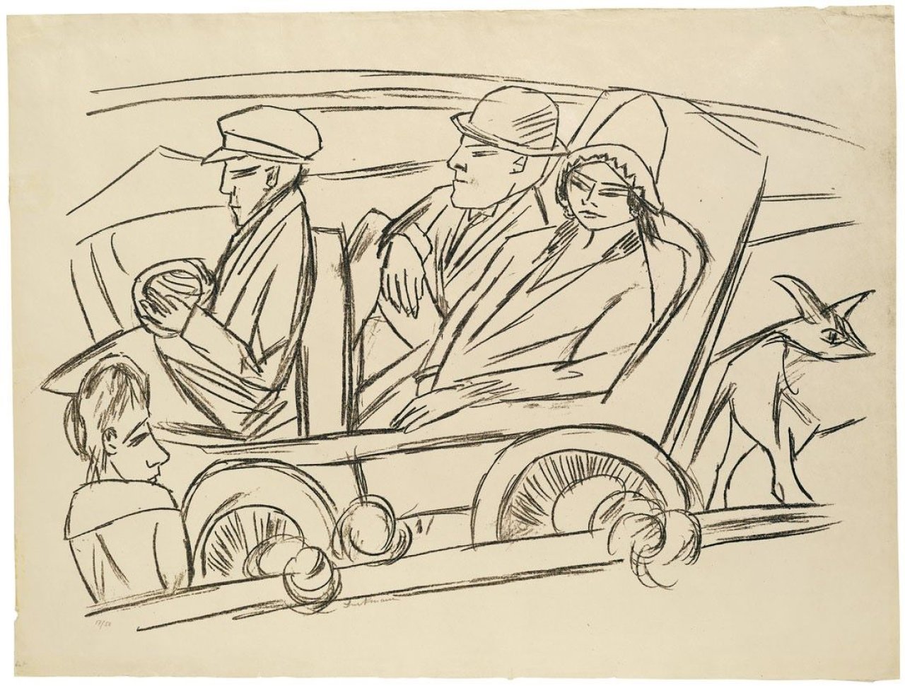 Auf diesem Bild ist das folgende Kunstwerk zu sehen: Max Beckmann. „Selbstbildnis im Auto“. 1923.