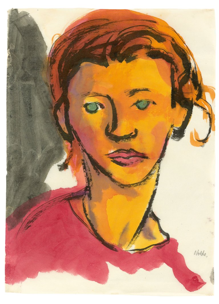 This picture shows the following artwork: Emil Nolde. ”Frauenbildnis (rotblondes Haar, grüne Augen)”. Circa 1920/21.