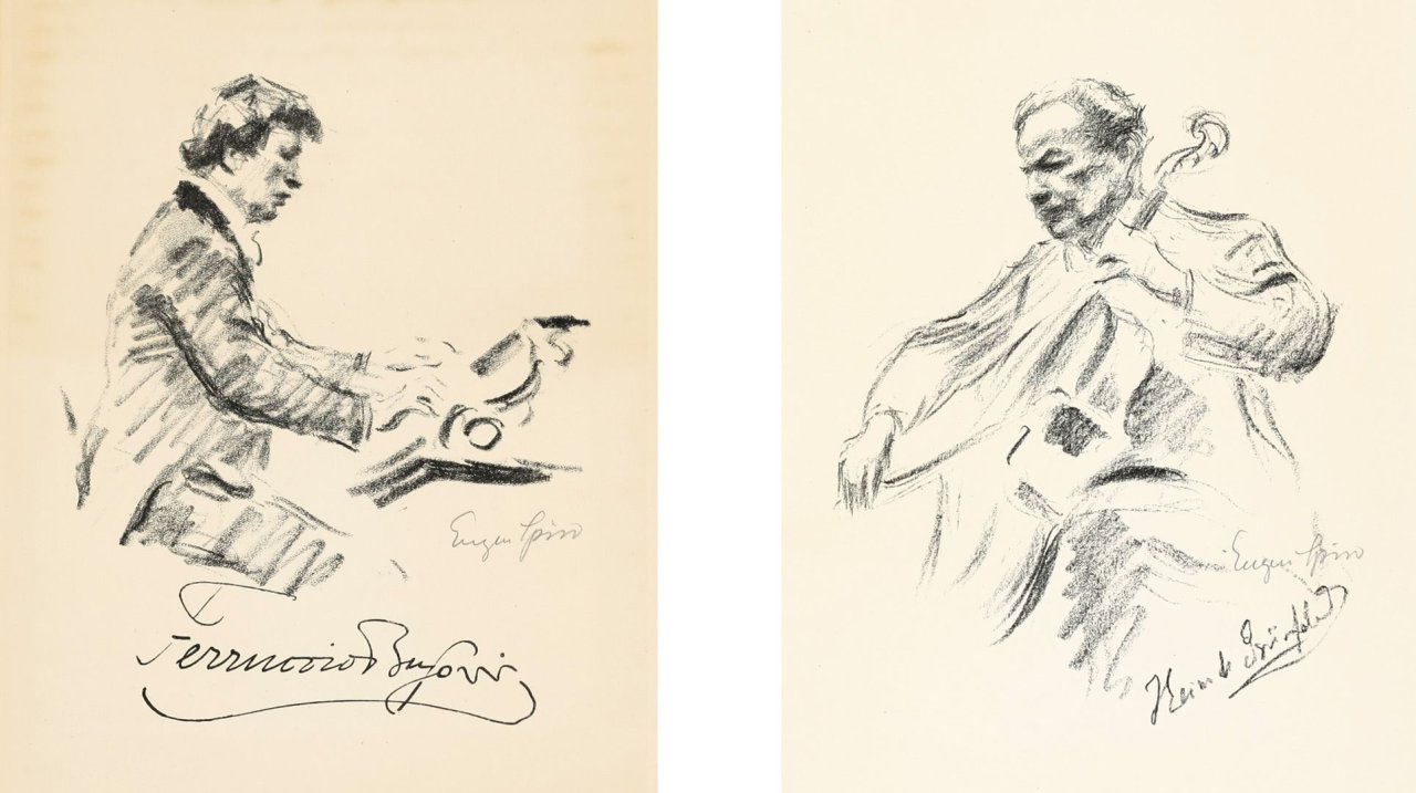 Auf diesem Bild ist das folgende Kunstwerk zu sehen: Eugen Spiro. „Ferruccio Busoni“ / „Heinrich Grünfeld“. 1922.