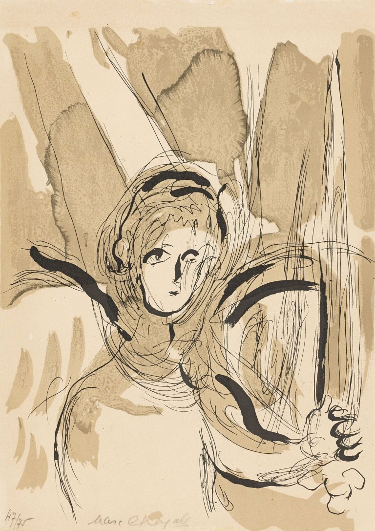 Auf diesem Bild ist das folgende Kunstwerk zu sehen: Marc Chagall. „L'Ange à l'Épée“. 1930/56.
