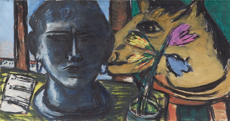 Auf diesem Bild ist das folgende Kunstwerk zu sehen: Max Beckmann. „Stillleben mit Skulptur“. 1942.
