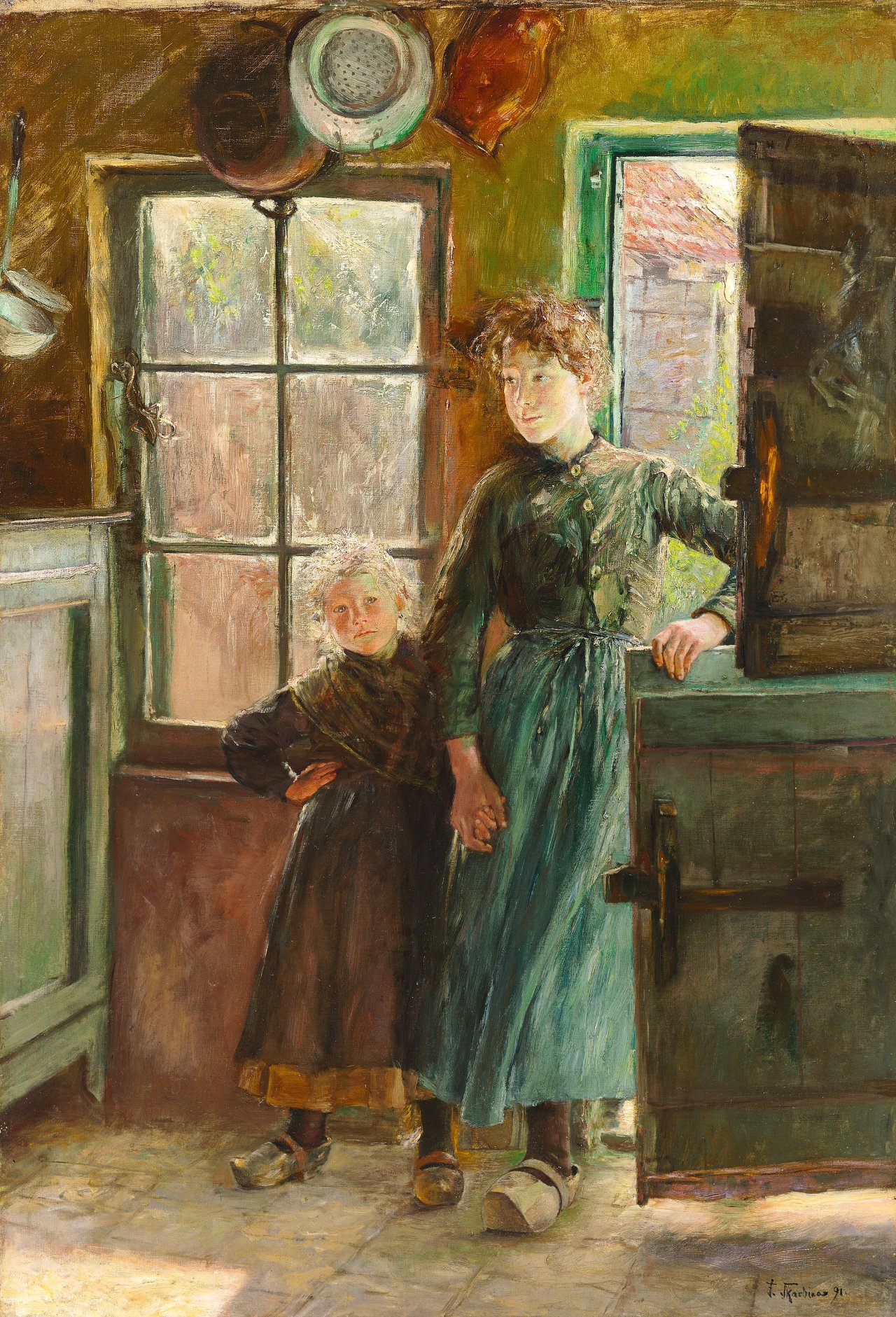 Auf diesem Bild ist das folgende Kunstwerk zu sehen: Franz Skarbina. Zwei Schwestern (auch: Holländische Dorfmädchen). 1891.