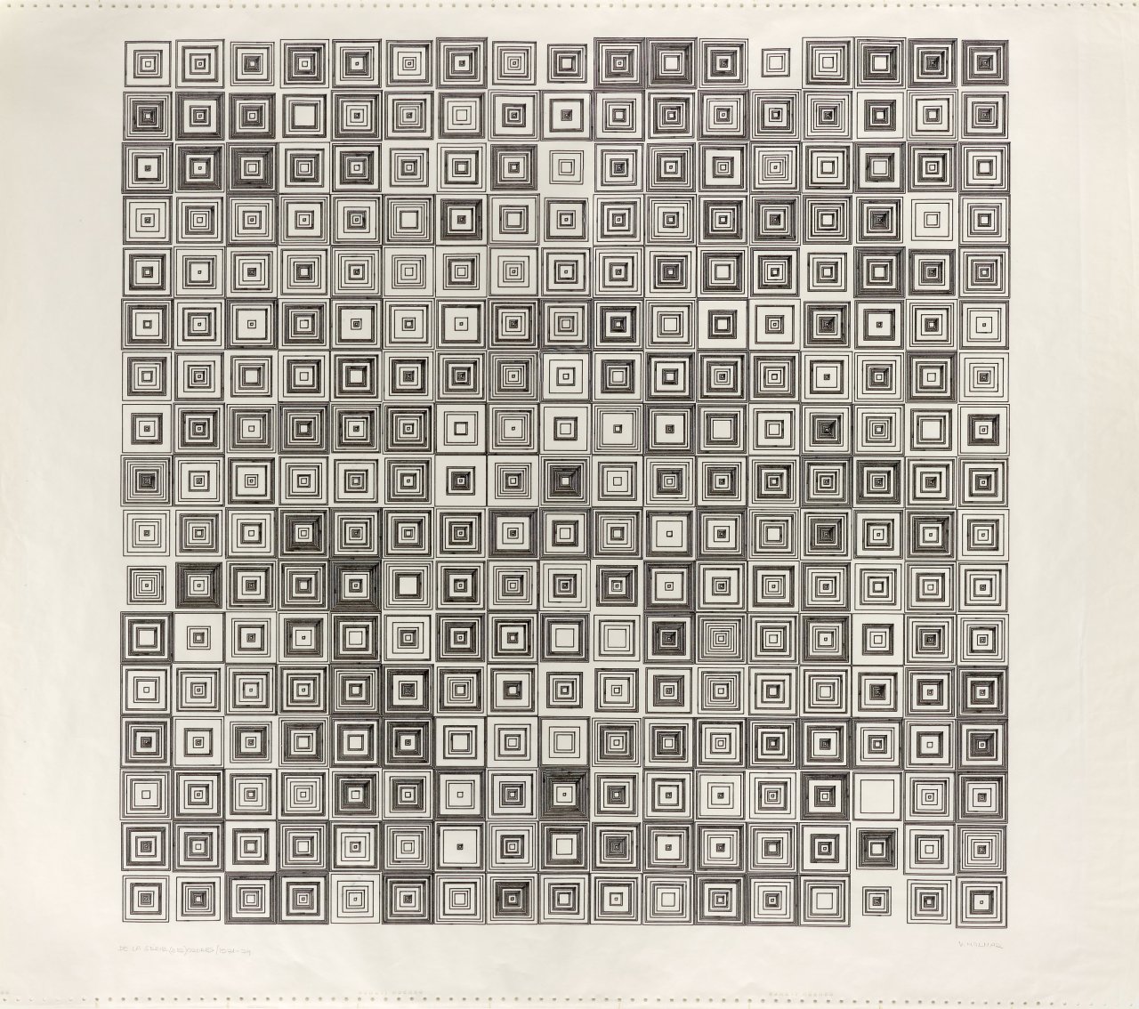 Auf diesem Bild ist das folgende Kunstwerk zu sehen: Vera Molnár. „DE LA SÉRIE (DES) ORDRES“. 1971-74.
