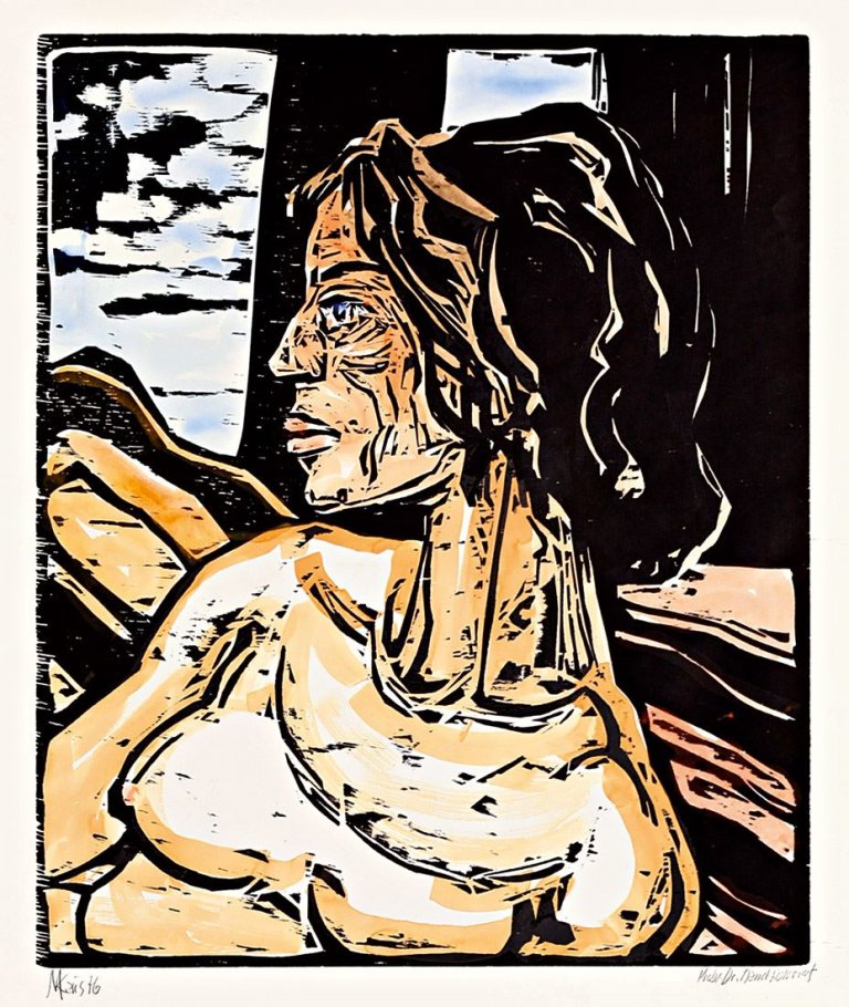 Auf diesem Bild ist das folgende Kunstwerk zu sehen: Max Kaus. Weiblicher Halbakt. 1976.
