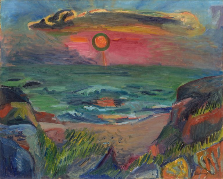 Auf diesem Bild ist das folgende Kunstwerk zu sehen: Bruno Krauskopf. Sonnenuntergang in Ogna.