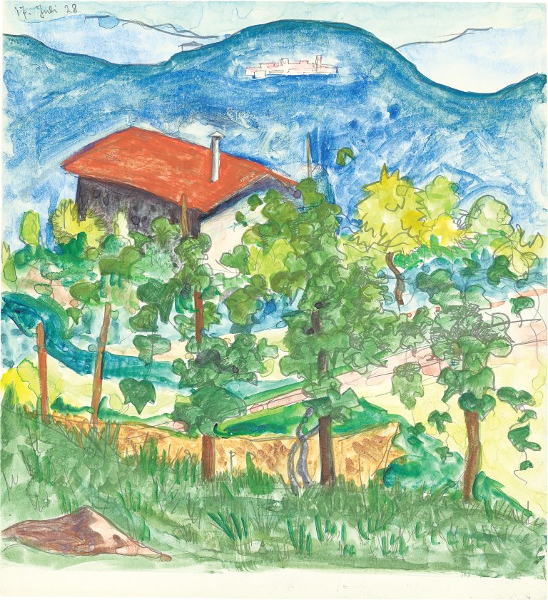 Auf diesem Bild ist das folgende Kunstwerk zu sehen: Hermann Hesse. Arosio (Tessiner Bergdorfansicht). 1923.