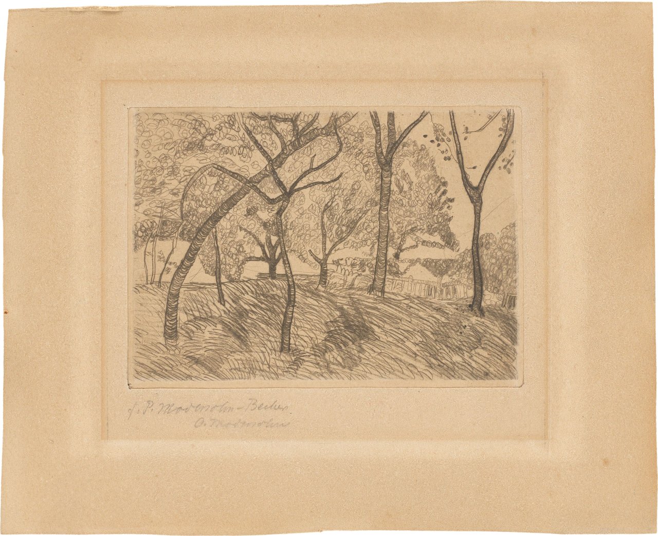 This picture shows the following artwork: Paula Modersohn-Becker. ”Landschaft unter Bäumen”. 1902 ?.