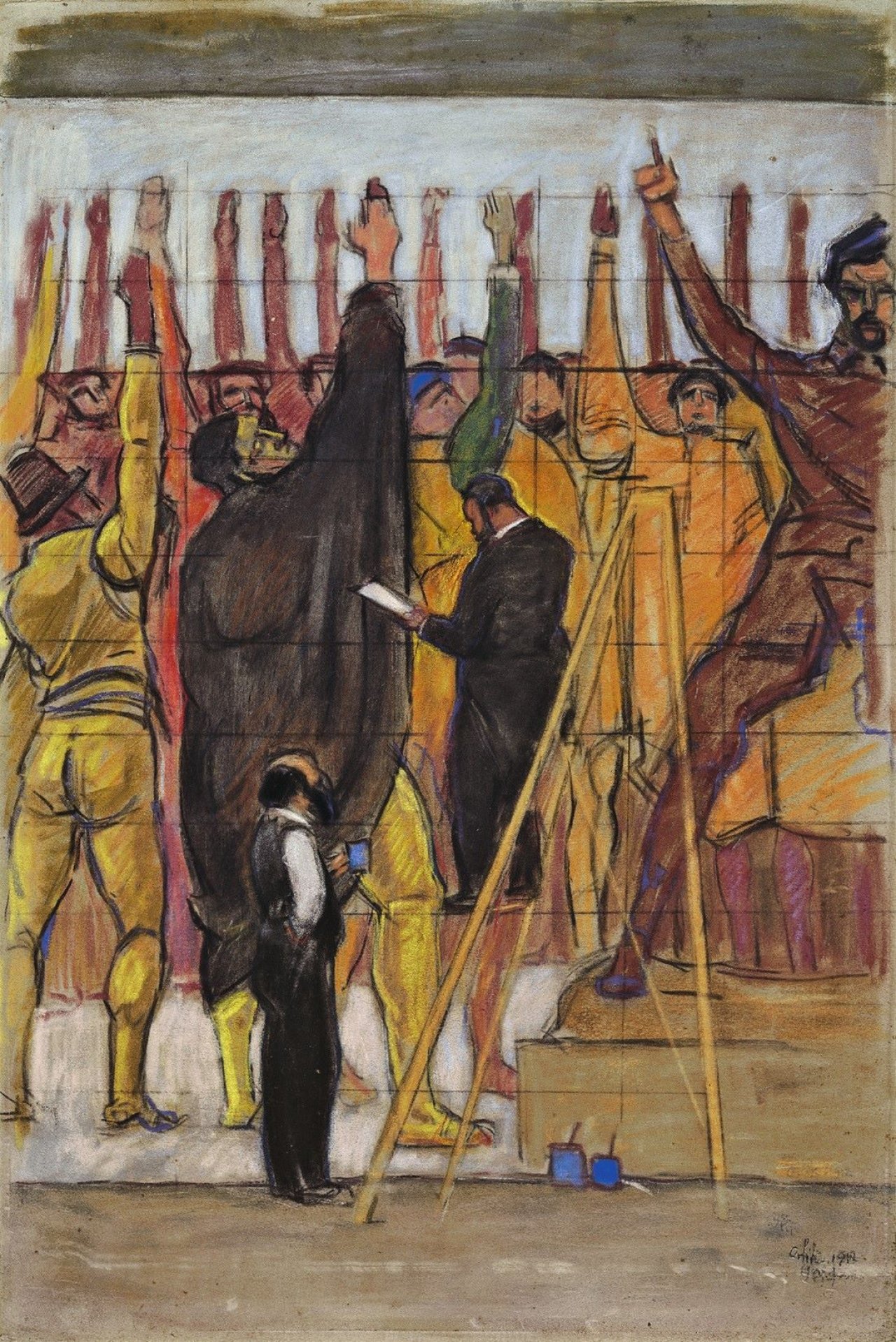 This picture shows the following artwork: Emil Orlik. Ferdinand Hodler bei der Arbeit am Hannoveraner Wandbild. 1913.