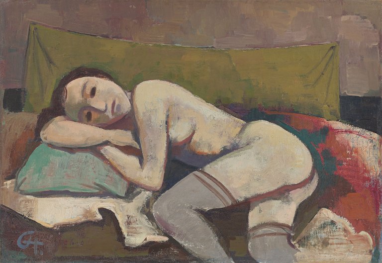 Auf diesem Bild ist das folgende Kunstwerk zu sehen: Karl Hofer. „Ruhendes Mädchen“. Um 1925.