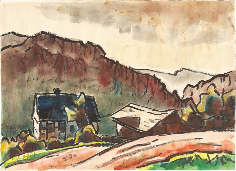 Auf diesem Bild ist das folgende Kunstwerk zu sehen: Karl Schmidt-Rottluff. „Taunuslandschaft“. 1930/40er-Jahre.
