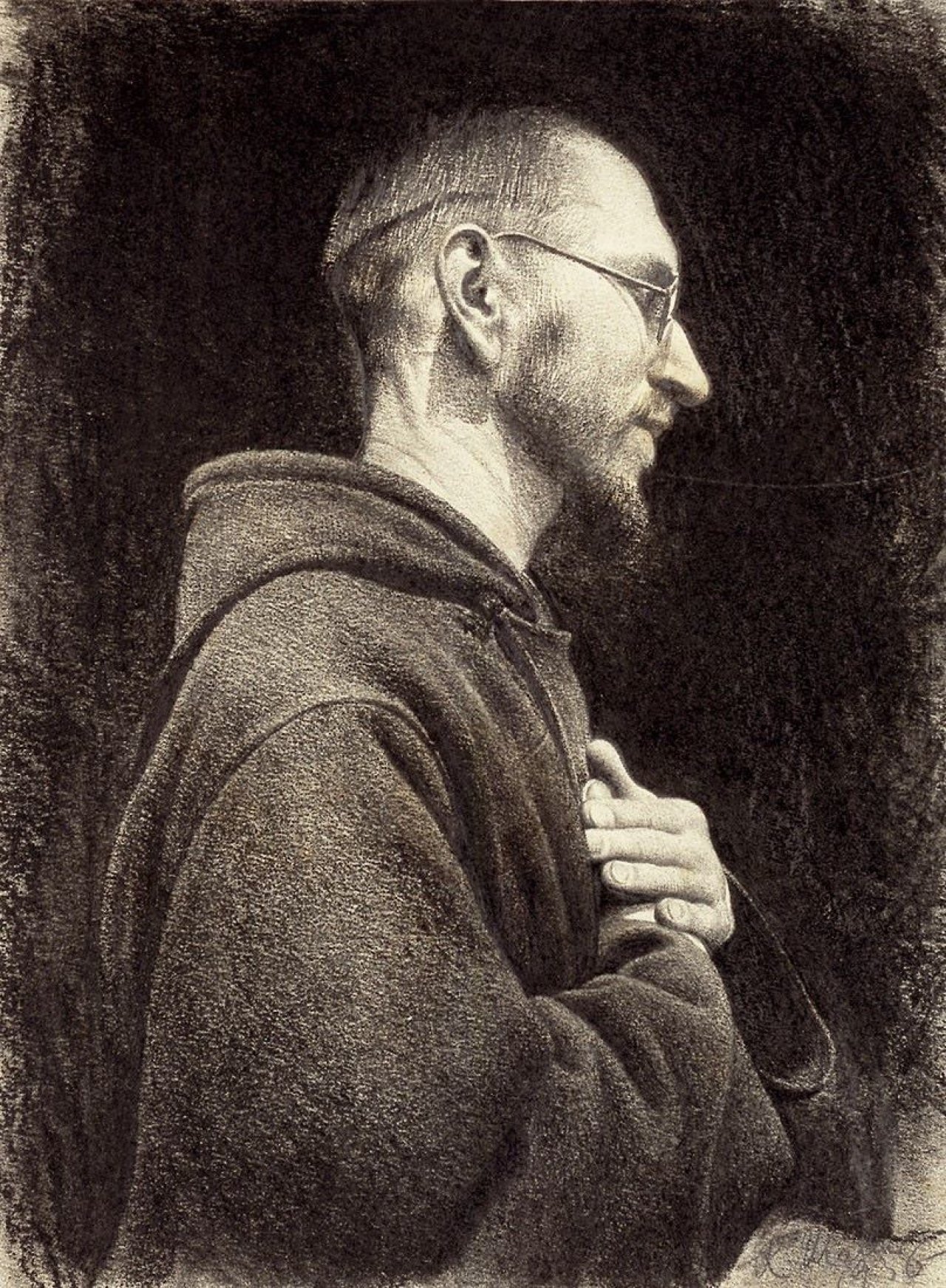 This picture shows the following artwork: Richard Müller. „Mönch, im Profil nach rechts“. 1936.