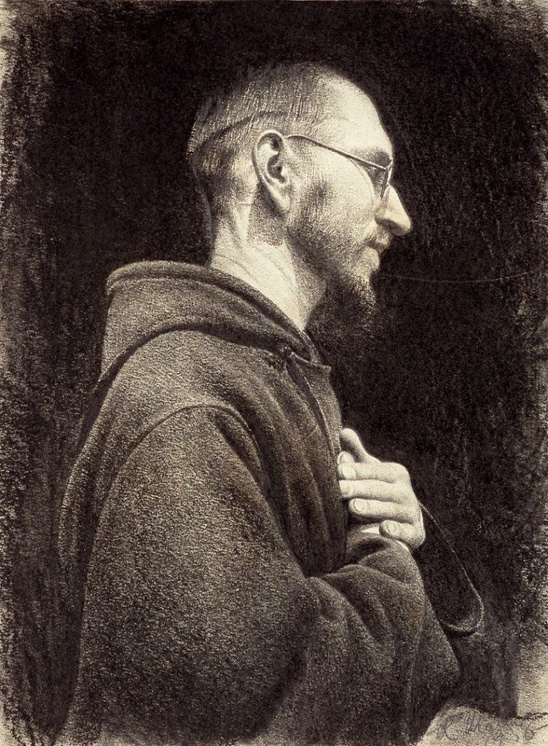 Auf diesem Bild ist das folgende Kunstwerk zu sehen: Richard Müller. „Mönch, im Profil nach rechts“. 1936.