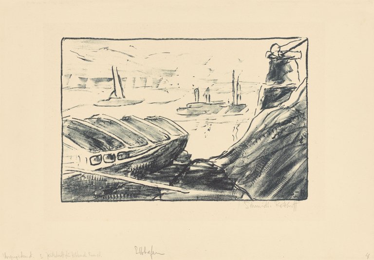 Auf diesem Bild ist das folgende Kunstwerk zu sehen: Karl Schmidt-Rottluff. „Elbhafen“. 1907.