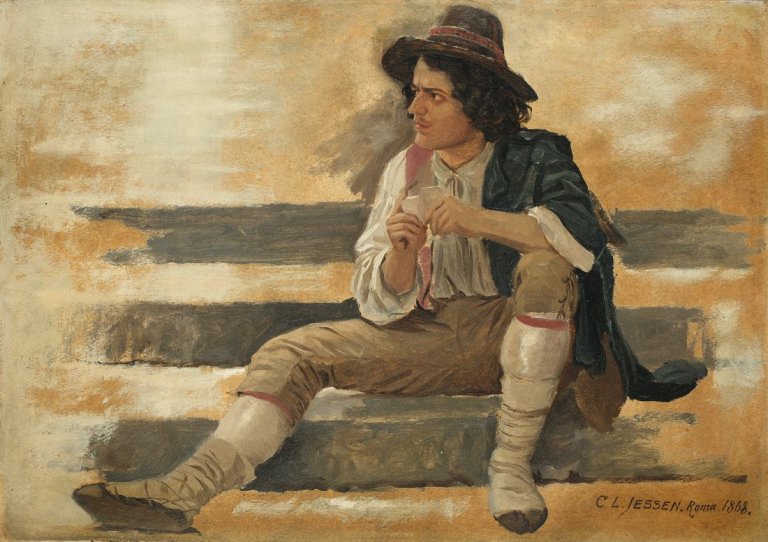 Auf diesem Bild ist das folgende Kunstwerk zu sehen: Carl Ludwig Jessen. Junger Römer. 1868.