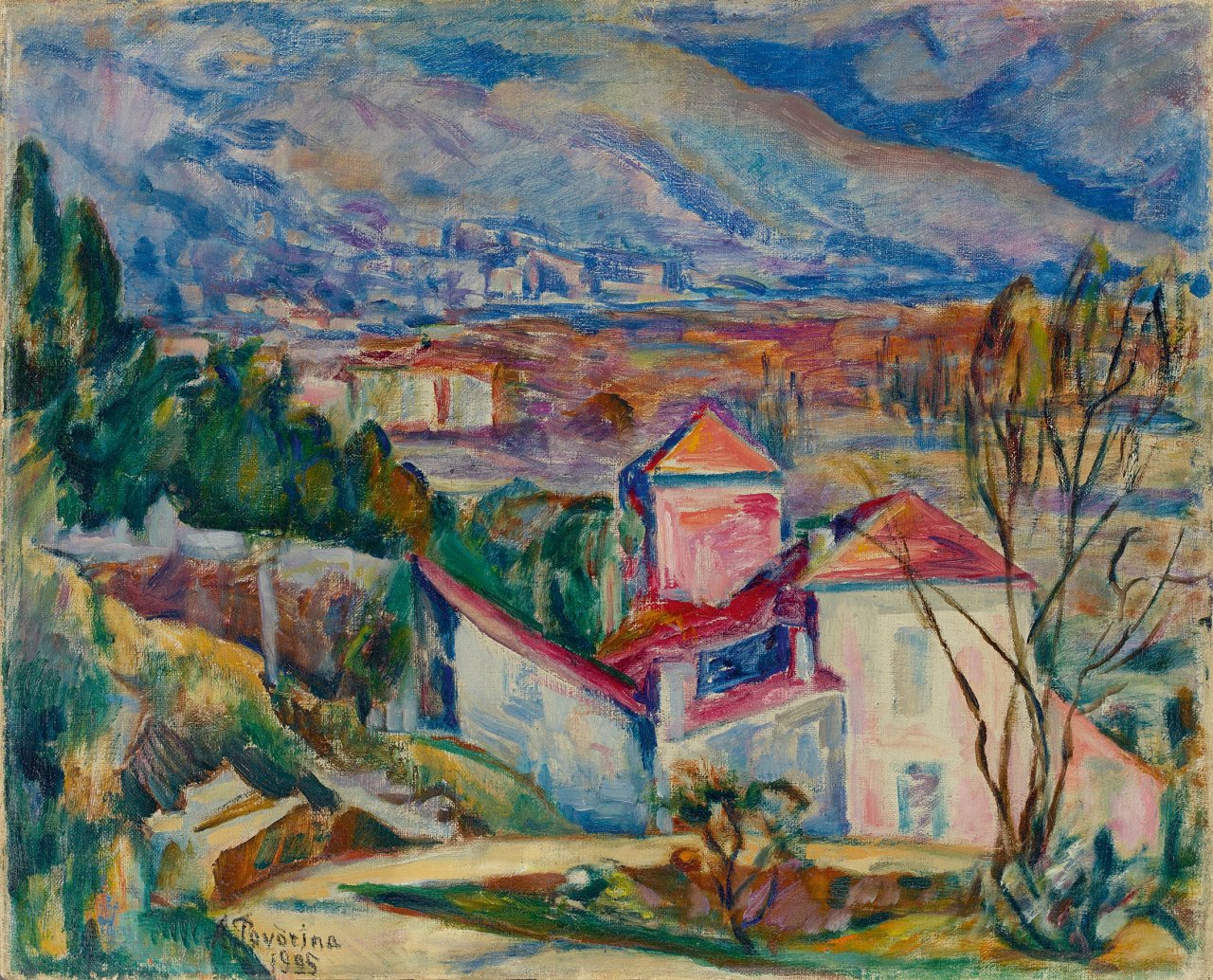 Catalog image of „Südliches Gebirgsdorf bei Abendsonne“. 1925