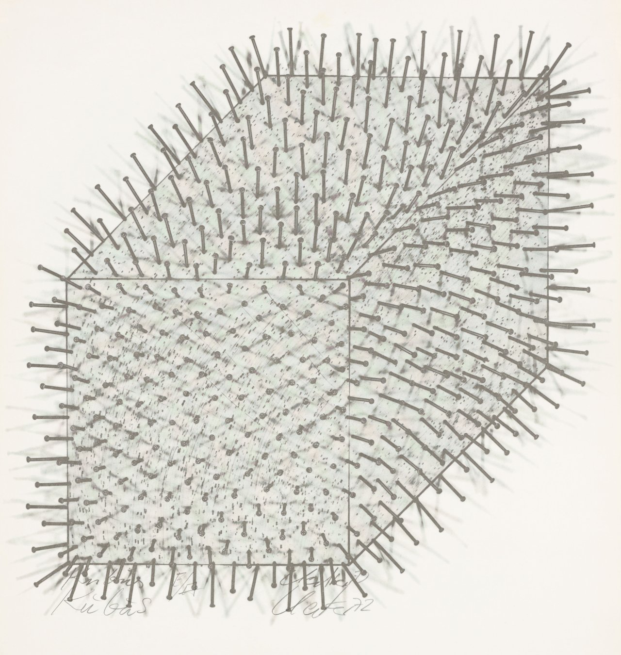 Auf diesem Bild ist das folgende Kunstwerk zu sehen: Günther Uecker. „Kubus“. 1972.