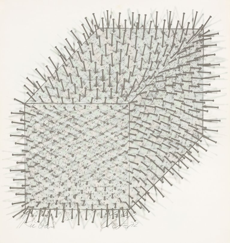 Auf diesem Bild ist das folgende Kunstwerk zu sehen: Günther Uecker. „Kubus“. 1972.
