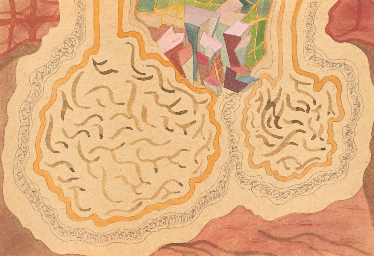 Auf diesem Bild ist das folgende Kunstwerk zu sehen: Franz Ackermann. „ohne titel (mental map: „under earth“)“. 1995.