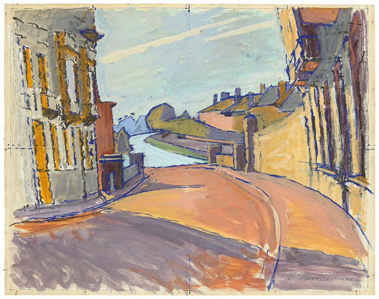 Auf diesem Bild ist das folgende Kunstwerk zu sehen: Anton Kerschbaumer. „Verlorene Brotgasse in Gent II“. 1916.
