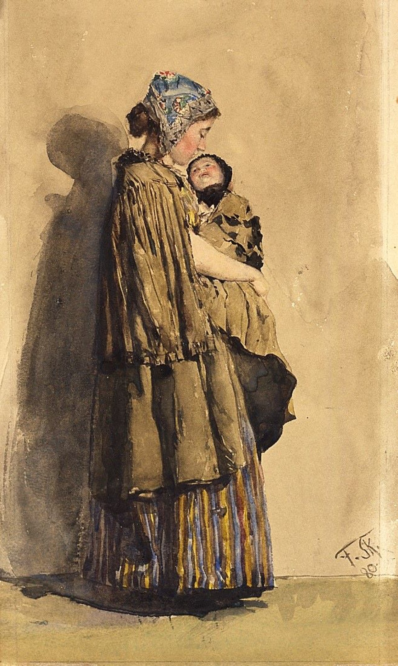 This picture shows the following artwork: Franz Skarbina. Junge Frau mit Kind. 1880.