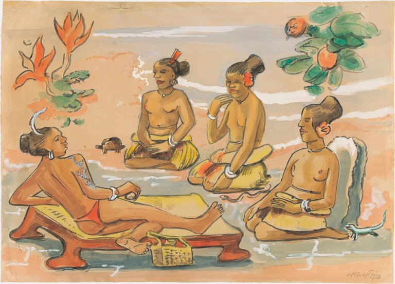 Auf diesem Bild ist das folgende Kunstwerk zu sehen: Max Pechstein. Südseeszene. 1948.
