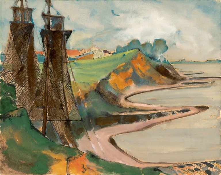 Auf diesem Bild ist das folgende Kunstwerk zu sehen: Max Kaus. „An der Elbe bei Dömitz“. 1932.
