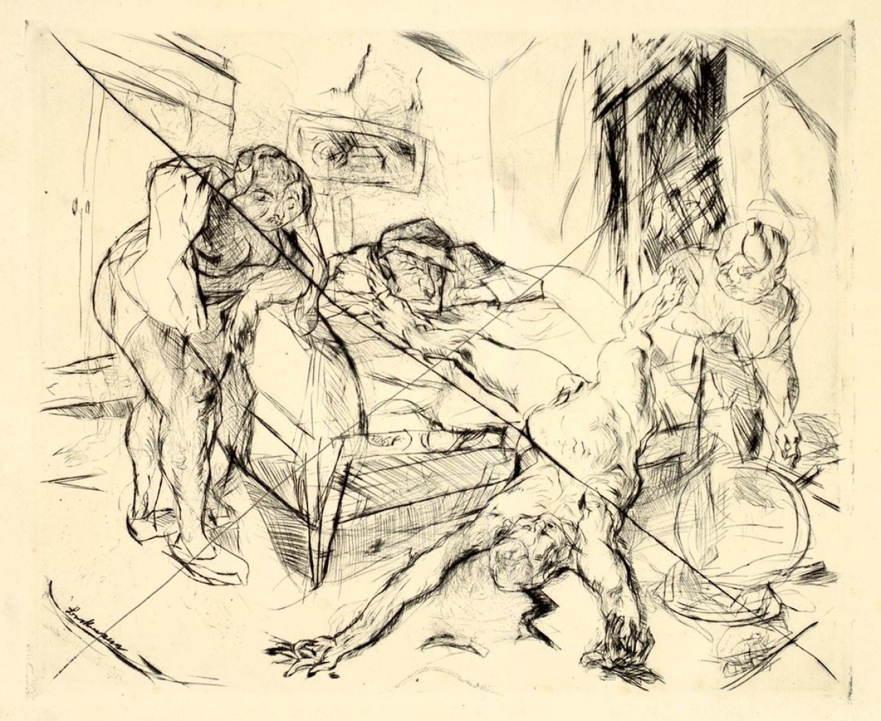 Auf diesem Bild ist das folgende Kunstwerk zu sehen: Max Beckmann. „Die Nacht“. 1914.