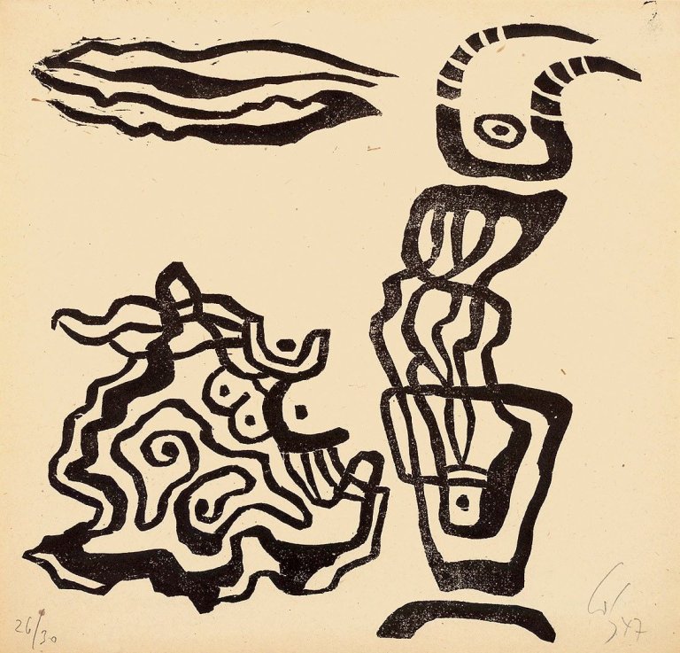 Auf diesem Bild ist das folgende Kunstwerk zu sehen: Karl Otto Götz. Aus: „Daphnis und Chloe”. 1947.