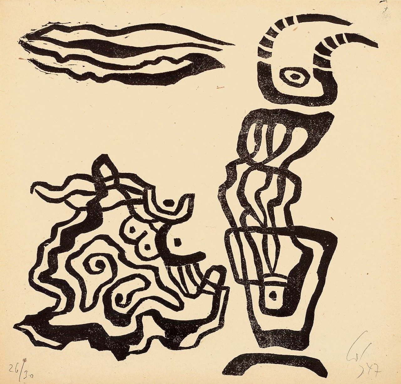 Auf diesem Bild ist das folgende Kunstwerk zu sehen: Karl Otto Götz. Aus: „Daphnis und Chloe”. 1947.