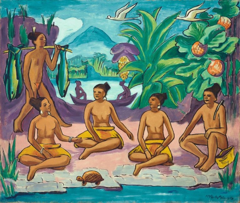 Auf diesem Bild ist das folgende Kunstwerk zu sehen: Max Pechstein. „Abend auf Palau“. 1950.