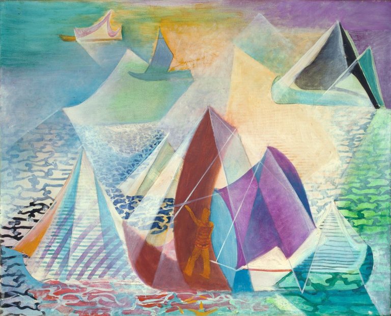 Auf diesem Bild ist das folgende Kunstwerk zu sehen: Edmund Kesting. „Ausfahrt der Kutter“. 1930.