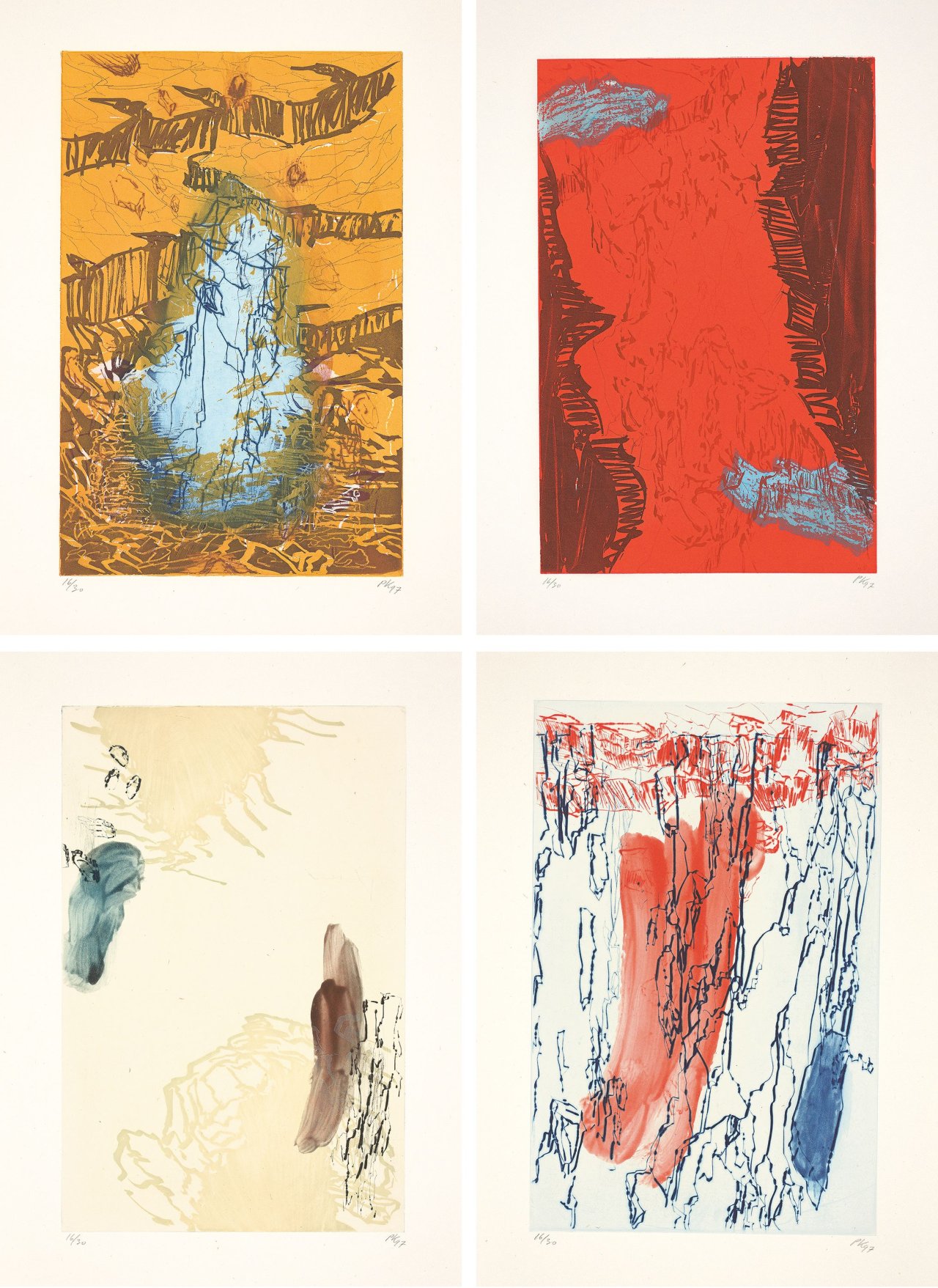 This picture shows the following artwork: Per Kirkeby. ”4 Radierungen für Wittgenstein”. 1997.