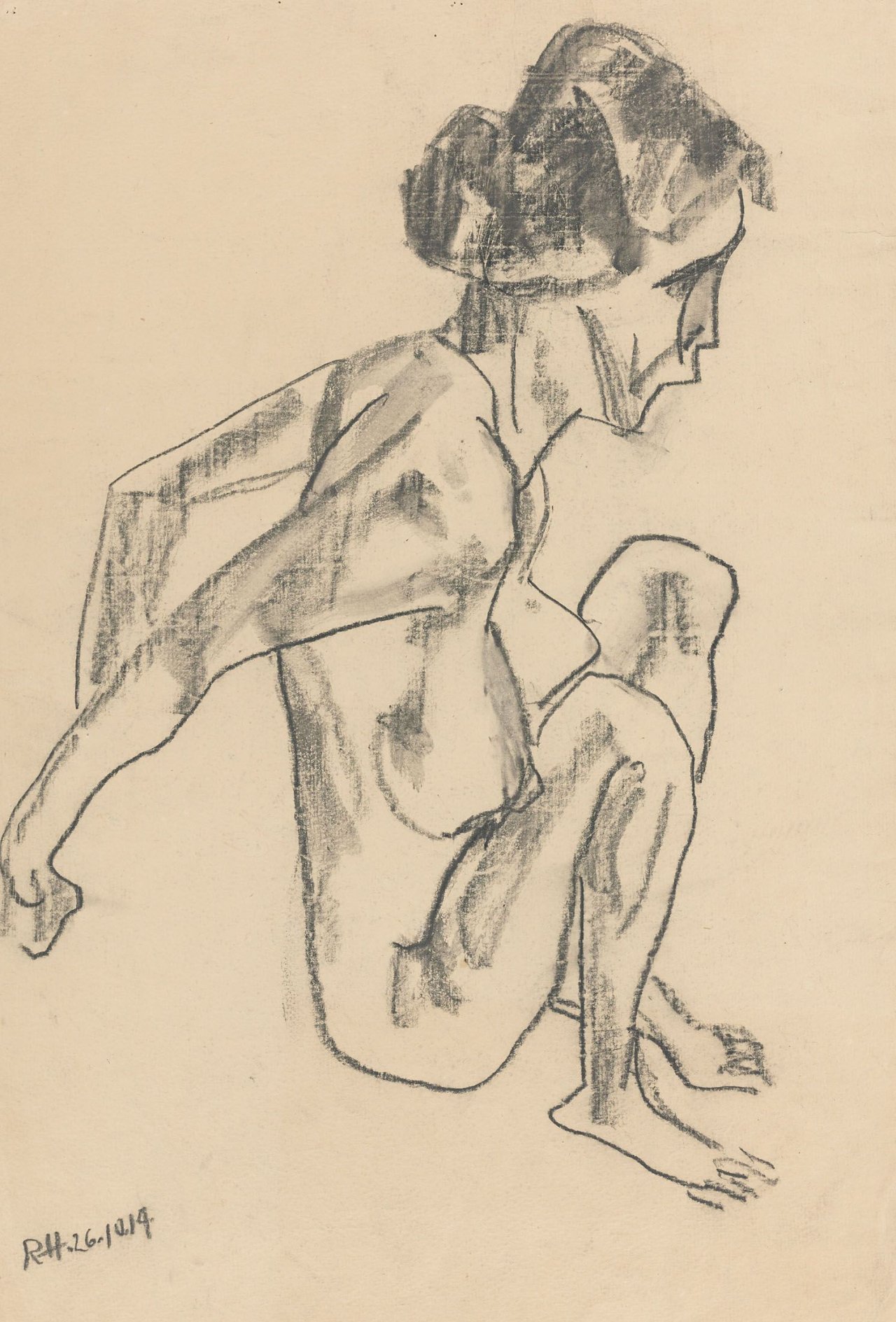 Auf diesem Bild ist das folgende Kunstwerk zu sehen: Raoul Hausmann. Sitzender weiblicher Akt. 1914.