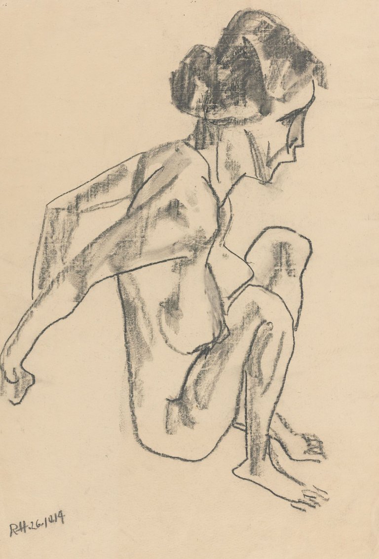 Auf diesem Bild ist das folgende Kunstwerk zu sehen: Raoul Hausmann. Sitzender weiblicher Akt. 1914.